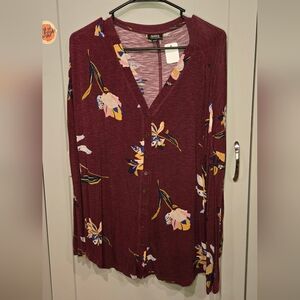 a.n.a Burgundy Floral Button-Down Shirt